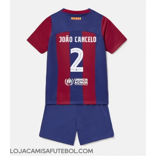 Camisa de Futebol Barcelona Joao Cancelo #2 Equipamento Principal Infantil 2023-24 Manga Curta (+ Calças curtas)